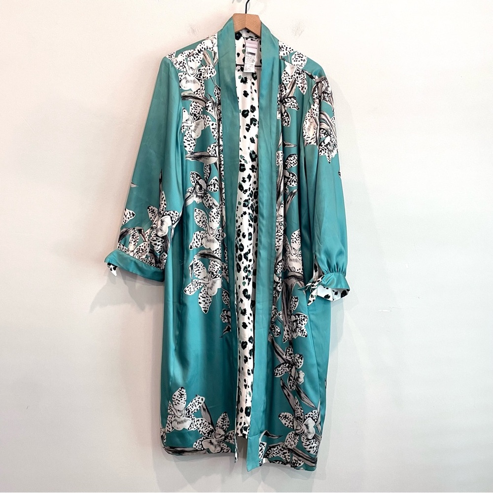 Chicos Reversible Floral Leopard Duster Open Front Cardigan Jacket - Picture 3 of 13